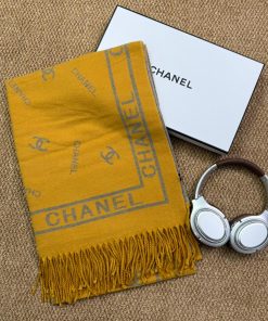 Premium Wool–Silk Blend Luxury All-Season Lightweight Chanel Mustard Yellow Scarf