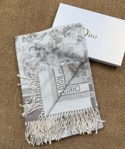 Premium Wool–Silk Blend Luxury All-Season Lightweight Dior White Scarf