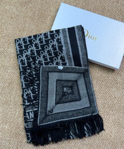 Premium Wool–Silk Blend Luxury All-Season Lightweight Dior Black/Grey Scarf