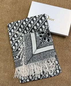 Premium Wool–Silk Blend Luxury All-Season Lightweight Dior Off-white/Black Scarf