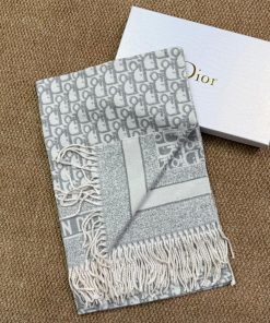 Premium Wool–Silk Blend Luxury All-Season Lightweight Dior Off-white/Grey Scarf