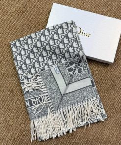 Premium Wool–Silk Blend Luxury All-Season Lightweight Dior Charcoal Grey Scarf