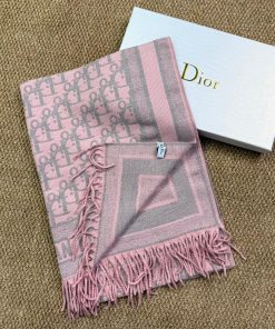 Premium Wool–Silk Blend Luxury All-Season Lightweight Dior Pink/Grey Scarf