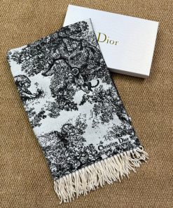 Premium Wool–Silk Blend Luxury All-Season Lightweight Dior Smoke Black Scarf