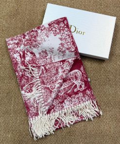 Premium Wool–Silk Blend Luxury All-Season Lightweight Dior Smoke Red Scarf