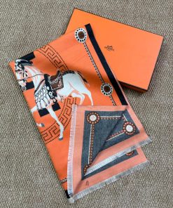 Premium Wool–Silk Blend Luxury All-Season Lightweight Multicolor Orange Scarf