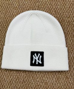 NY Embroidered Unisex Winter Knit Beanie Hat 'White'