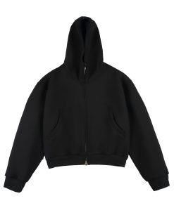 The Relaxed Fit Cropped Bomber-Inspired Zip Jacket 'Black'