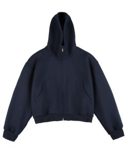 The Relaxed Fit Cropped Bomber-Inspired Zip Jacket 'Navy Blue'