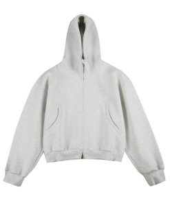 The Relaxed Fit Cropped Bomber-Inspired Zip Jacket 'Light Grey'