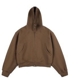 The Relaxed Fit Cropped Bomber-Inspired Zip Jacket 'Coffee'