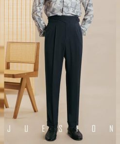 Italian Neapolitan Suit Trousers for Men Slim Trousers Workwear Straight Pants 'Dark Navy Blue'