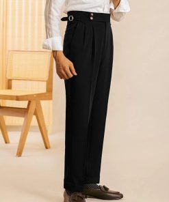 Italian Neapolitan Suit Trousers for Men Slim Trousers Workwear Straight Pants 'Black'
