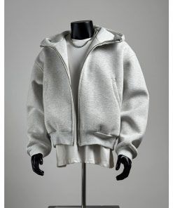 The Relaxed Fit Cropped Bomber-Inspired Zip Jacket 'Light Grey'