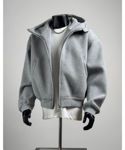 The Relaxed Fit Cropped Bomber-Inspired Zip Jacket 'Grey'