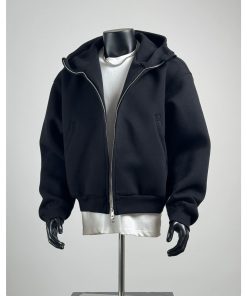 The Relaxed Fit Cropped Bomber-Inspired Zip Jacket 'Black'
