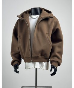 The Relaxed Fit Cropped Bomber-Inspired Zip Jacket 'Coffee'