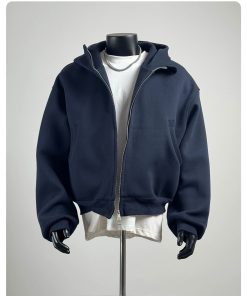 The Relaxed Fit Cropped Bomber-Inspired Zip Jacket 'Navy Blue'