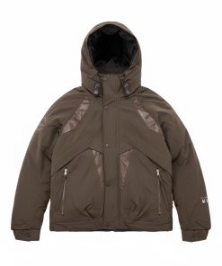 Matte Technical Hooded Geometric Panel Inlays Down Jacket 'Brown'