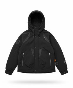 Matte Technical Hooded Geometric Panel Inlays Down Jacket 'Black'