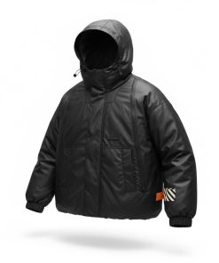 Black Insulated Nylon Hooded Anorak Down Jacket 'Black'