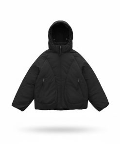 Curved Panel Insulated Hooded Down Jacket 'Black'