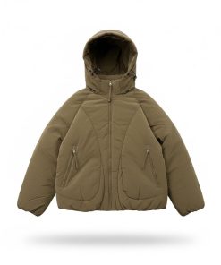 Curved Panel Insulated Hooded Down Jacket 'Sand-Brown'
