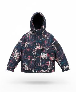 Streetwear Graffiti-Print White Duck Down Puffer Jacket