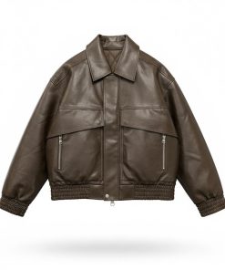 Classic Brown Leather Bomber Jacket