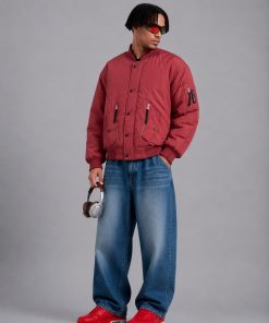 Burgundy Oversized Utility Flight Jacket