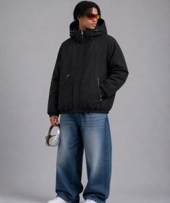 Curved Panel Insulated Hooded Down Jacket 'Black'