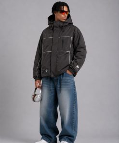 Urban Tactical Contrast Reflective Piping & Multi-Pocket Down Jacket 'Black'