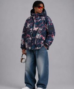 Streetwear Graffiti-Print White Duck Down Puffer Jacket