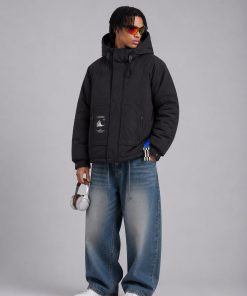 Insulated Tactical Hooded Cargo Down Jacket 'Black'