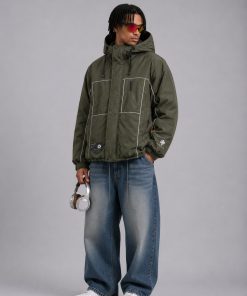 Urban Tactical Contrast Reflective Piping & Multi-Pocket Down Jacket 'Olive Grey'