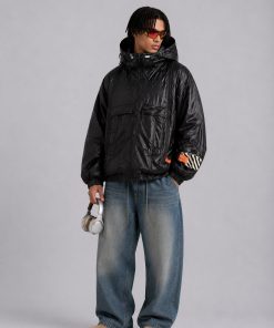 Black Insulated Nylon Hooded Anorak Down Jacket 'Black'