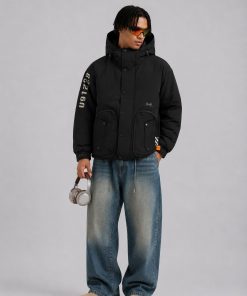 Premium White Duck Down Insulated Tactical Hooded Down Jacket 'Black'