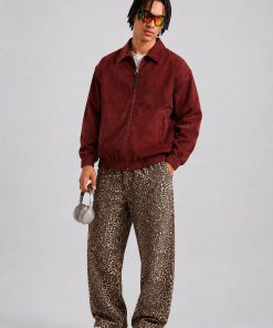Pinstripe Cotton Blouson Jacket 'Burgundy'