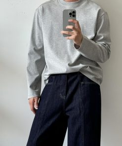 Grey Long-Sleeve Plain Premium T-Shirt
