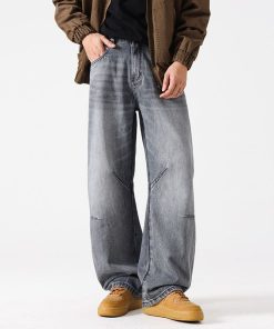 Retro Grey Baggy Wide Leg Jeans Pant