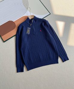 Premium Essentials Solid Quarter-Zip Cable-Knit Sweater 'Dark Blue'