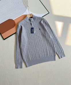 Premium Essentials Solid Quarter-Zip Cable-Knit Sweater 'Light Grey'
