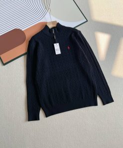 Premium Essentials Solid Quarter-Zip Cable-Knit Sweater 'Black'