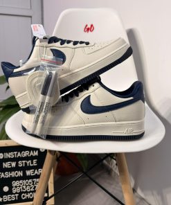 White Dark Blue Airforce Low Top Sneakers Casual Streetwear Everyday Shoes