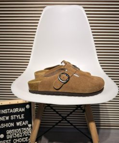 Premium Suede Clogs Metal Detail Slip On Casual Comfort Sandals 'Desert Khaki'