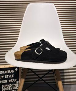 Premium Suede Clogs Metal Detail Slip On Casual Comfort Sandals 'Suede Black'
