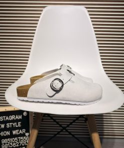 Premium Suede Clogs Metal Detail Slip On Casual Comfort Sandals 'Off-White'
