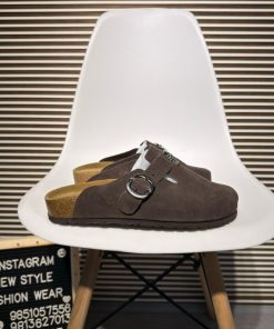 Premium Suede Clogs Metal Detail Slip On Casual Comfort Sandals 'Dark Coffee'