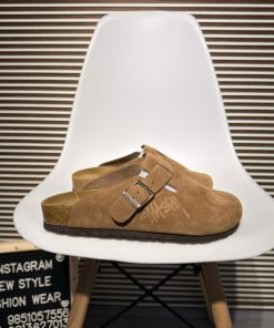 Premium Suede Boston Style Clogs Casual Comfort Slip On Sandals 'Khaki'