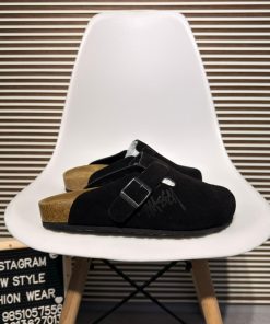 Premium Suede Boston Style Clogs Casual Comfort Slip On Sandals 'Sude Black'